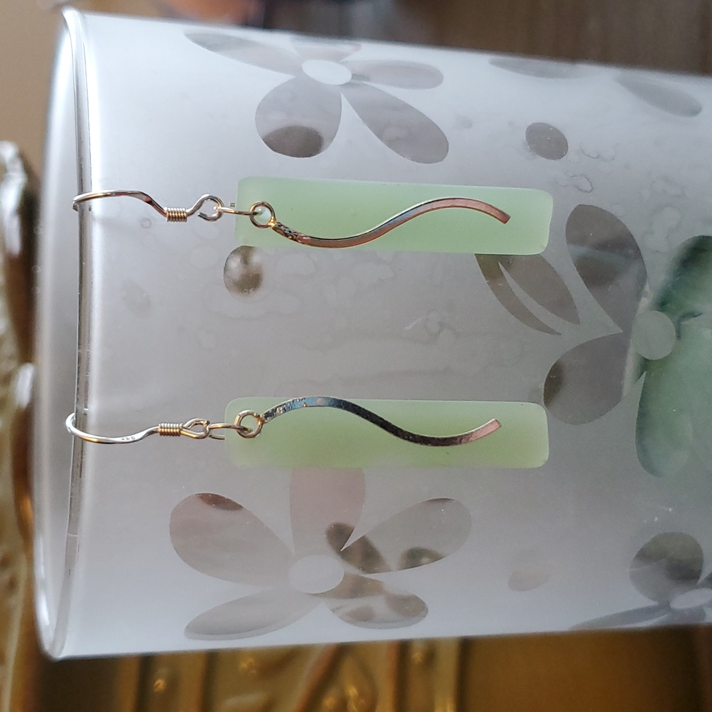 Green Frosted Sea Glass Earrings